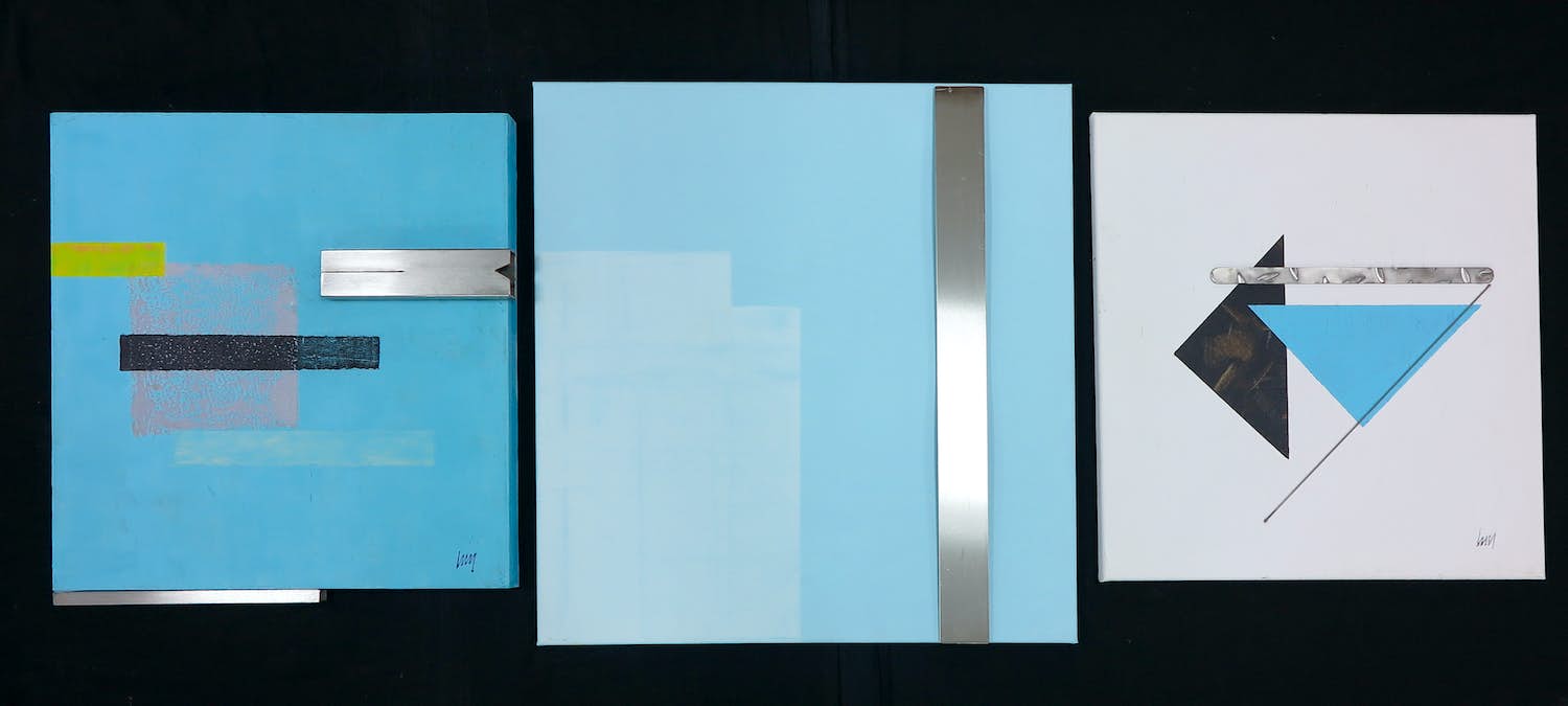 Menno Meijer - Lot van drie 3d-geometrisch-abstracte werken in gemengde techniek (verf, metaal) kopen? Bied vanaf 50!