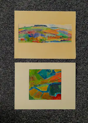 Buy Dirk Breed - Twee (2) expressionistische aquarellen "landschappen" 1x gesigneerd? Bid from 20!