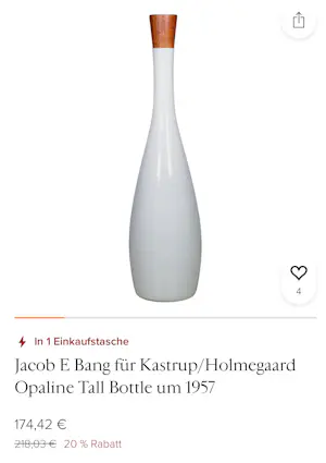 Jacob Eiler Bang - Opaline Fles met teak dop - voor Kastrup kopen? Bied vanaf 85!