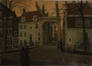 Willem Fekken - Olieverf op doek, Stadsgezicht Amsterdam, Staalmeestersbrug - Ingelijst kopen? Bied vanaf 195!
