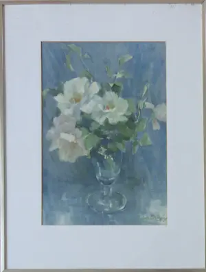 AcheterJopie Limburg - BOEKET ROZEN / AQUAREL PAPIER / 70x53cm / KADER / SIG / 1975? Enchérissez de 50!