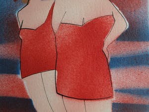 Cora Vries - Ingelijste zeefdruk , The Night , Vrouwen in badpak – Loodskado 1995 kopen? Bied vanaf 45!