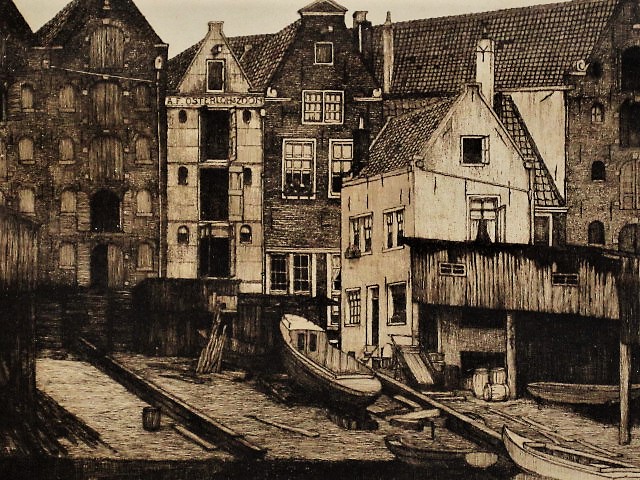 Petrus Johannes Teunissen - Prachtige ca. 1920 Ets "Amsterdam het Bickerseiland" gesigneerd kopen? Bied vanaf 1!