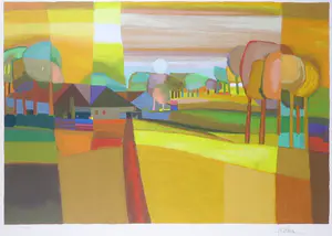 Ton Schulten - Zeefdruk, Landschap met bomen - Ingelijst (Groot) kopen? Bied vanaf 450!