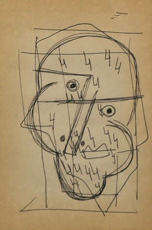 Siep van den Berg - Lot van twee tekeningen met pen, Abstracte portretten - Ingelijst kopen? Bied vanaf 20!