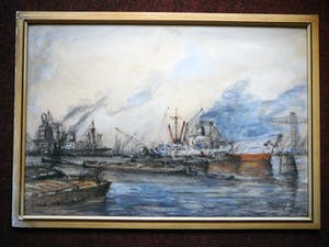 Peter Hebing - Bedrijvigheid in Rotterdamse haven -1958- kopen? Bied vanaf 95!