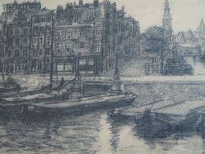 Louis Landre - Ingelijste litho, Prins Hendrikkade Amsterdam – ca 1925 kopen? Bied vanaf 25!
