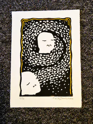 Mark Brusse - kleine oplage (4/30) - handgekleurde Houtsnede "Spirit of the Waters" gesigneerd kopen? Bied vanaf 26!