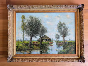 Berend Jan Brouwer - HOLLANDS POLDERLANDSCHAP MET KOEIEN (zeer groot) kopen? Bied vanaf 350!