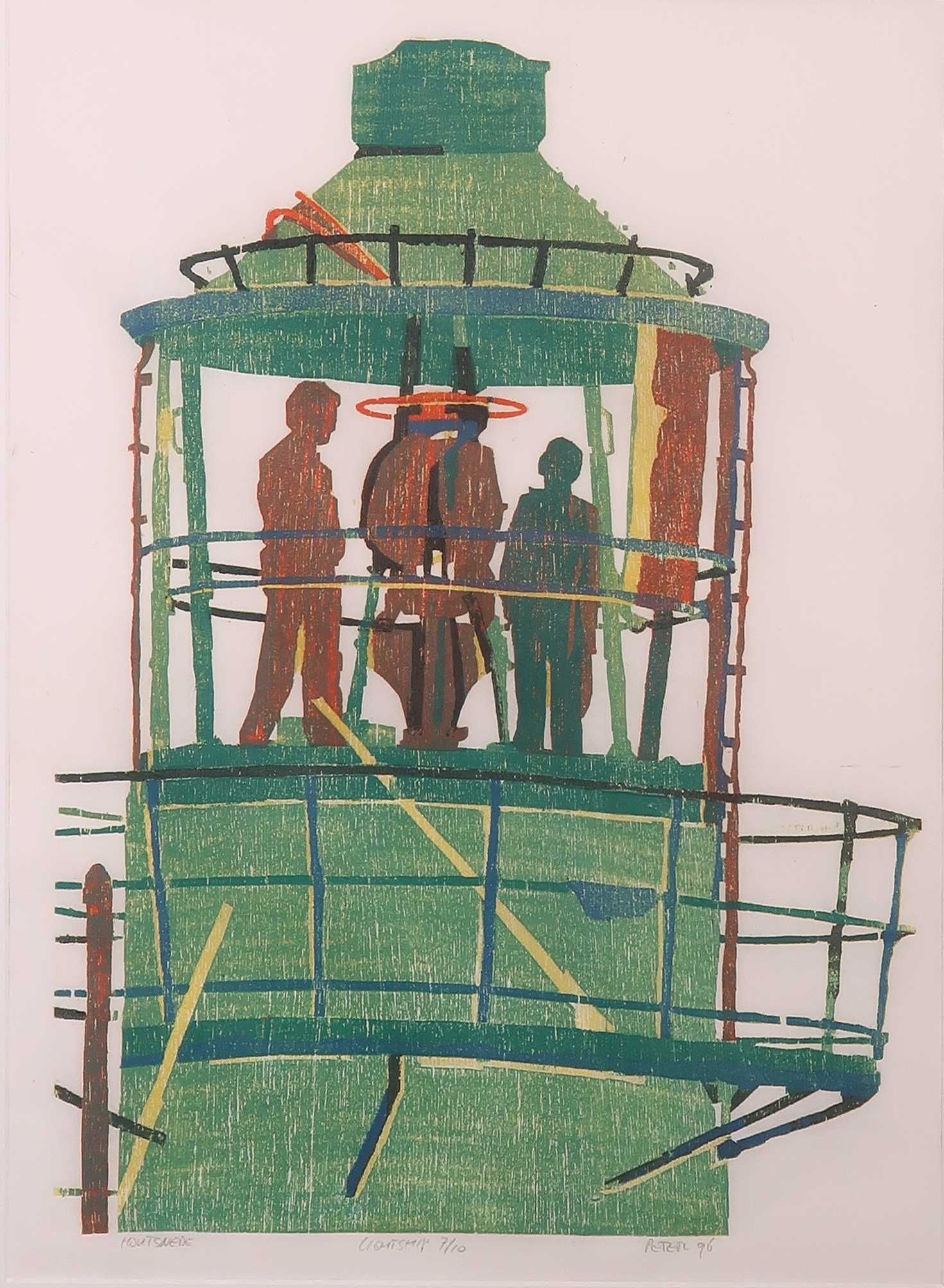 Peter Wortel - Houtsnede, Lightship - Ingelijst kopen? Bied vanaf 1!