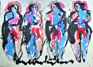 Anton Heyboer - Four women . Krachtige sierlijke kleurige schildering . verkocht voor € 550!