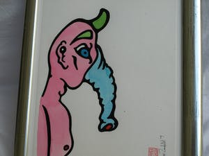 Pieter Zandvliet - Aquarel / Tekening, “Olifantman” – gesigneerd en ingelijst – 2009 kopen? Bied vanaf 35!
