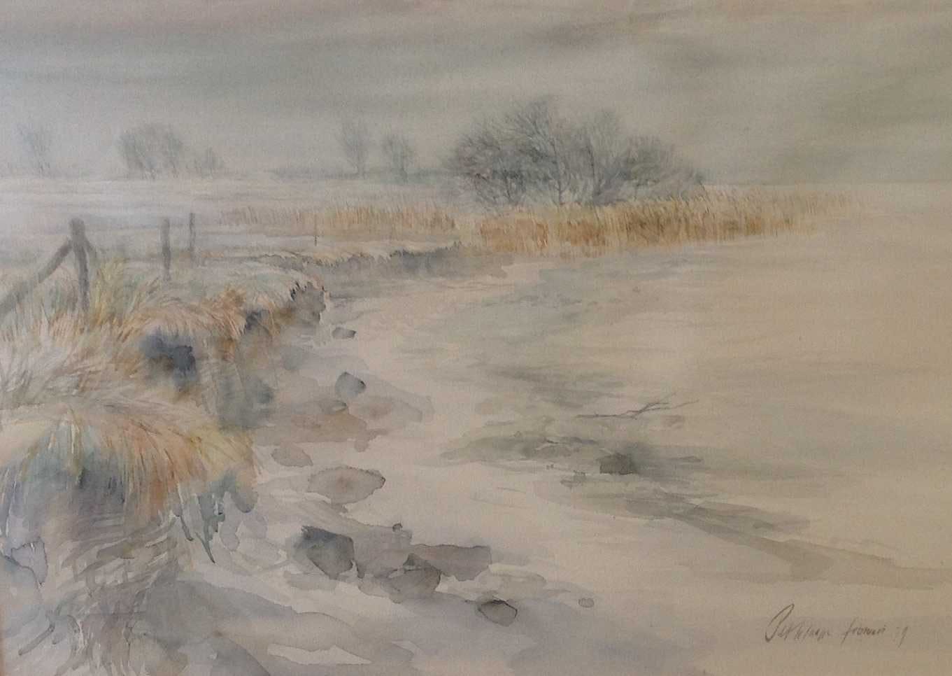 Piet Klaasse - Winters landschap met een beek  kopen? Bied vanaf 20!