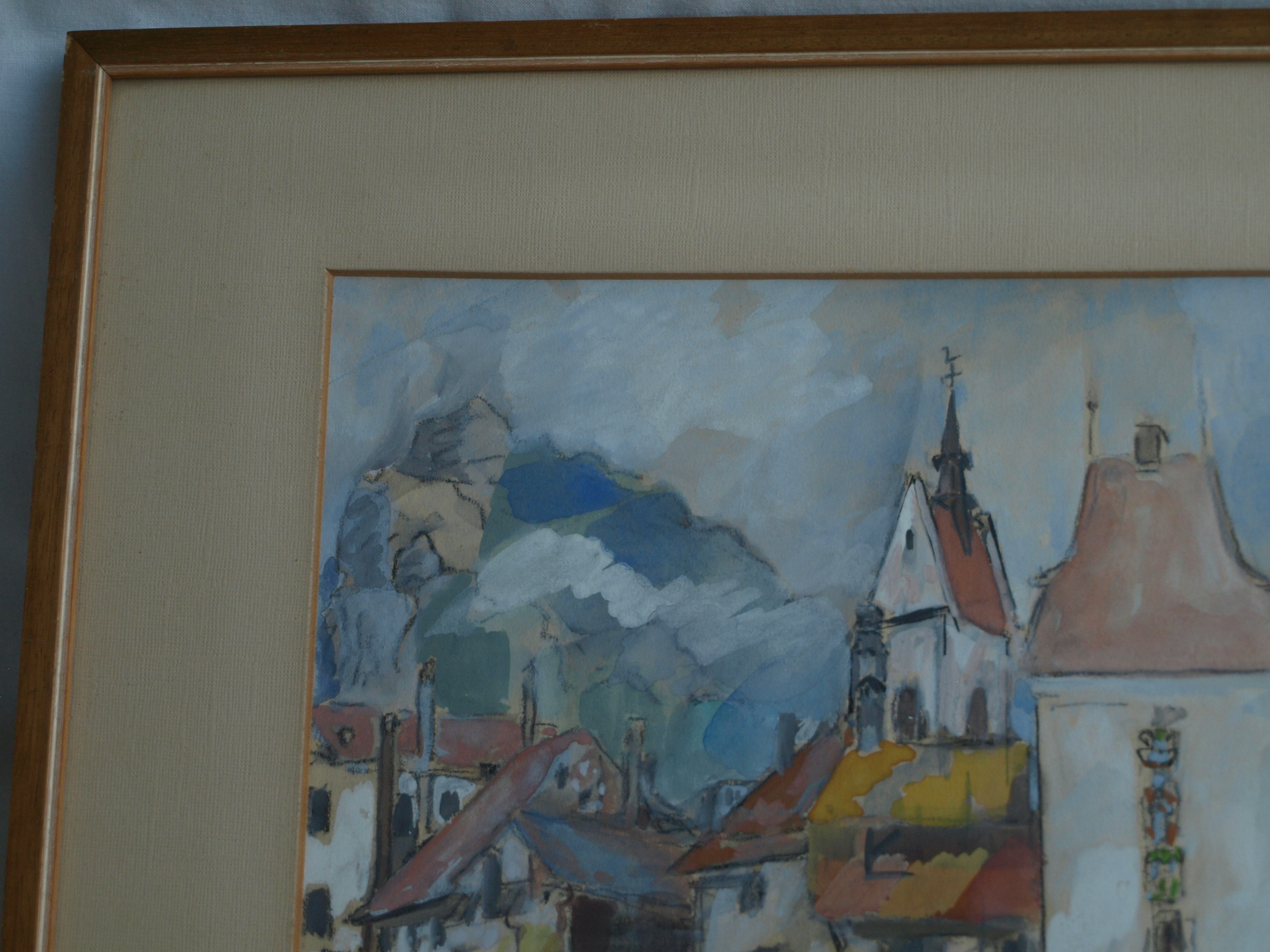 Niet of onleesbaar gesigneerd - Gemengde techniek , Dorpsgezicht – gesigneerd & ingelijst - 1968 kopen? Bied vanaf 1!