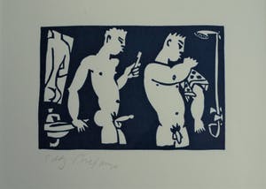 Eddy Varekamp - Sjabloondruk, In de Badkamer - gesigneerd & ingelijst kopen? Bied vanaf 1!