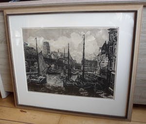 Jan Sirks - Ets. Titel. "Viaduct Rotterdam ". Groot werk kopen? Bied vanaf 50!