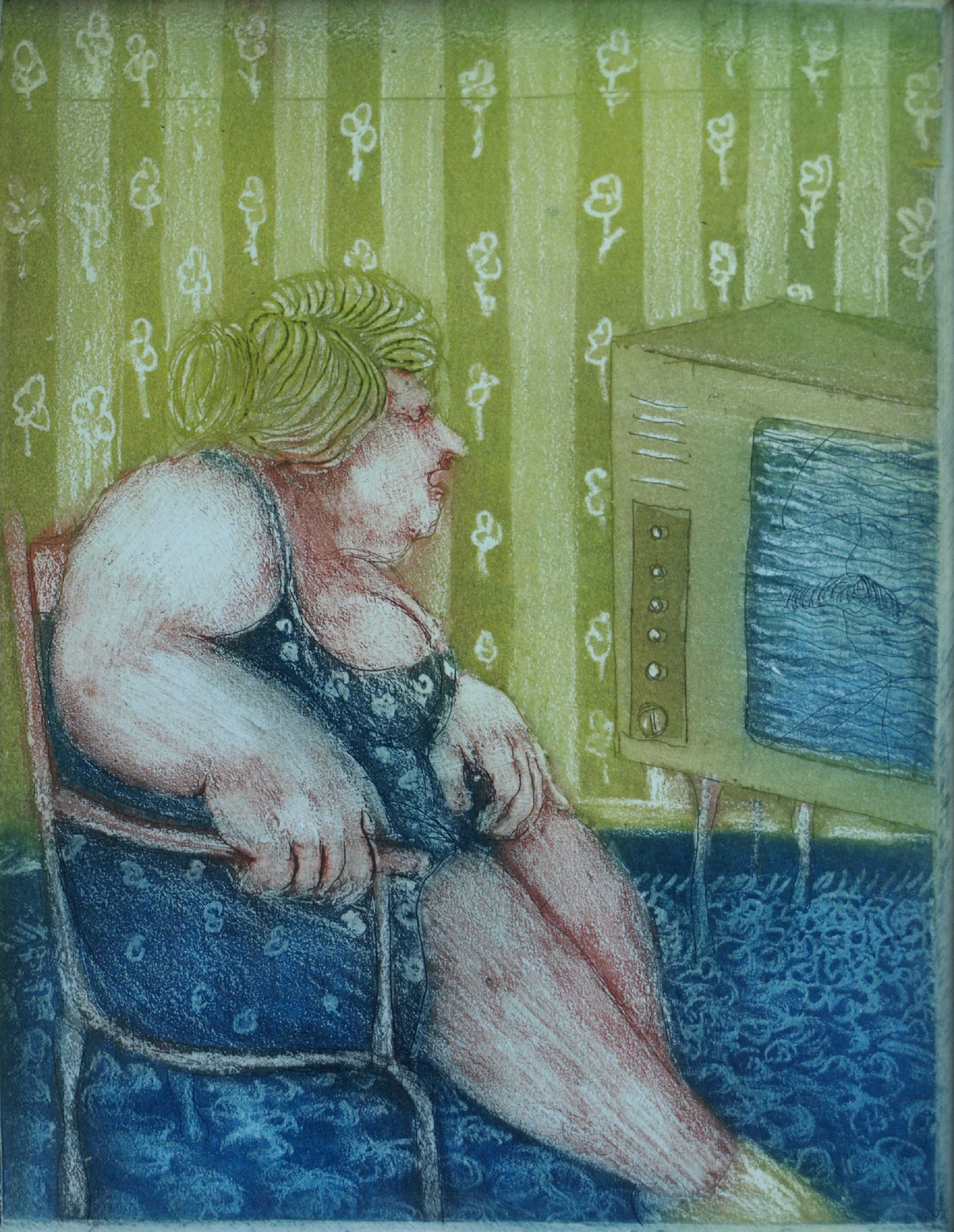 Wim Worm - Ets , Mary IV, Voor de TV – gesigneerd en ingelijst – 1971  verkocht voor € 25!