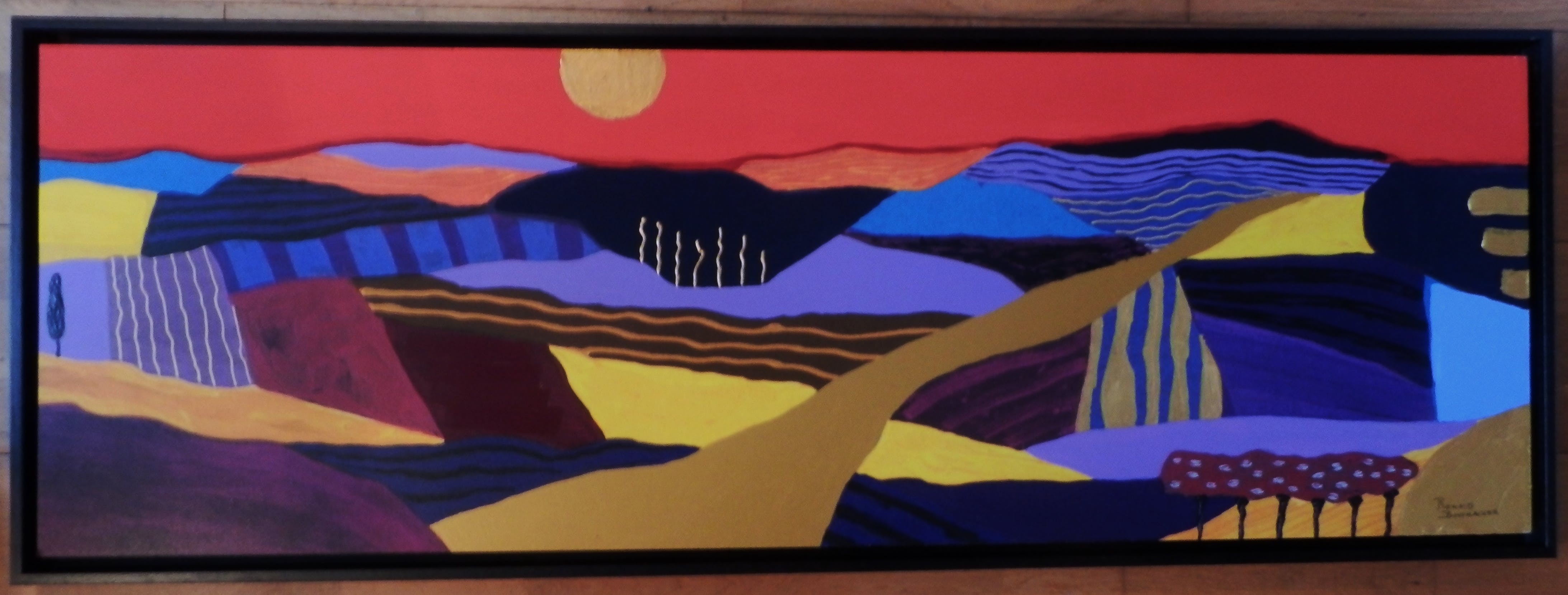 Ronald Boonacker - met Acrylverf opgehoogde Zeefdruk op paneel in fraaie baklijst verkocht voor € 245!