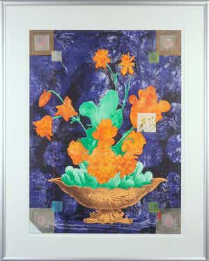 Harald Vlugt - Litho en collage, Human Jungle II - Ingelijst verkocht voor € 40!