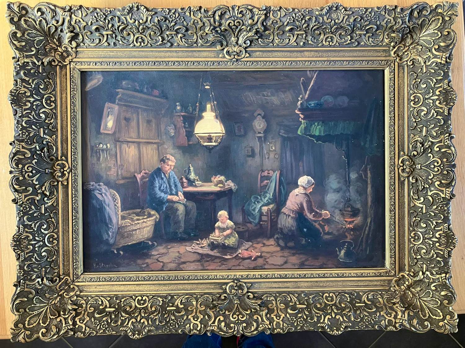 H. van Straaten - Ingelijst olieverf op doek , In de boerderij , interieurscene kopen? Bied vanaf 60!