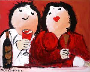 Theo Broeren - Acryl op doek, Borreltijd verkocht voor € 50!