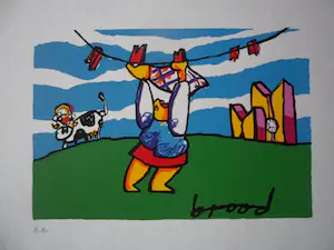 Herman Brood - Kleurenzeefdruk. Titel, Wasvrouw. kopen? Bied vanaf 50!