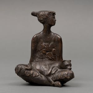 Evert den Hartog - brons: zittend meisje met kat kopen? Bied vanaf 895!