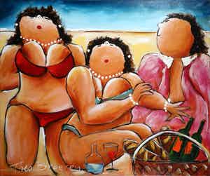 Theo Broeren - Acryl op doek, Strandfeest (Groot) verkocht voor € 1!