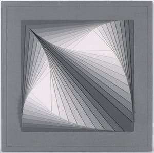 Niet of onleesbaar gesigneerd - Reliëf van hout en grijsboard, Abstract reliëf van driehoeken in grijstinten kopen? Bied vanaf 10!