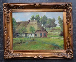 Niet of onleesbaar gesigneerd - Boerderij in een Hollands landschap - Olieverf op paneel - Gesigneerd kopen? Bied vanaf 1!
