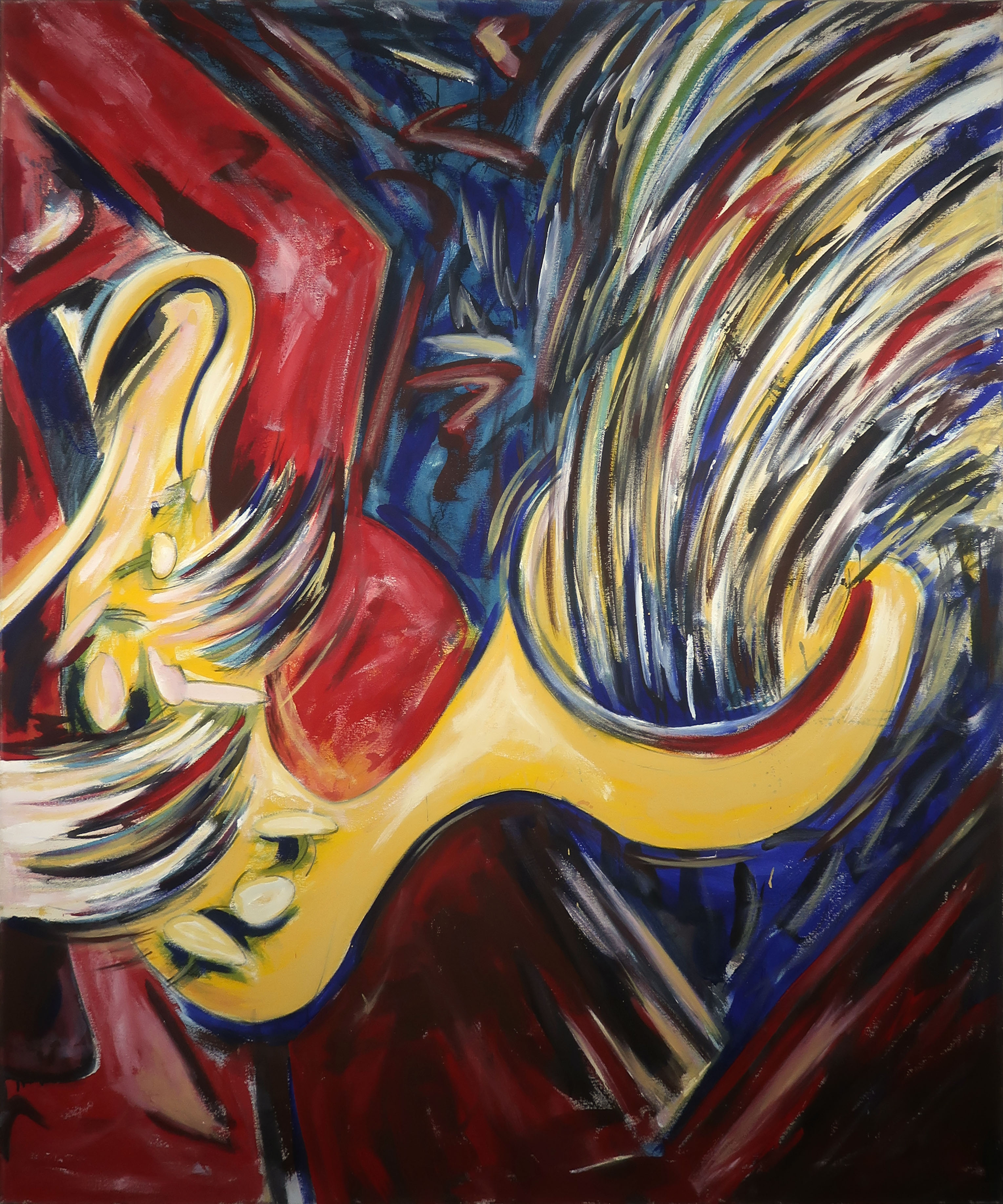 Hans Cornel - Acryl op doek, The Saxephonist (Zeer groot) verkocht voor € 1!