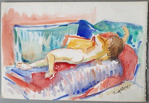 Freek van den Berg - Aquarel. Slapende vrouw op bank. kopen? Bied vanaf 99!