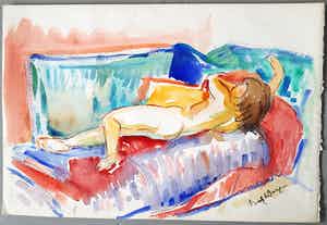 Freek van den Berg - Aquarel. Slapende vrouw op bank. sold for € 99!