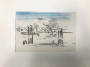 Andre van der Vossen - krijttekening van een landschap met vaart kopen? Bied vanaf 100!