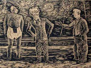 Herman Bieling - Houtsnede: Christmas '47 - 1955 verkocht voor € 55!