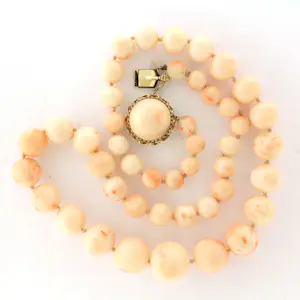 Gele slot met koraal aan een koralen kralen ketting - 55 cm kopen? Bied vanaf 650!