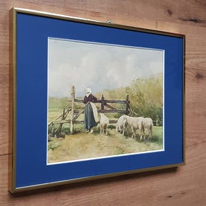 Niet of onleesbaar gesigneerd - boerin met schapen bij hek kopen? Bied vanaf 1!