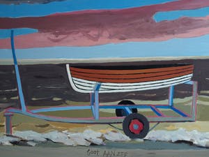 Greetje Grijpma - (1931-2013) Olieverf op paneel, ingelijst , “Boot aan zee” – 1981 kopen? Bied vanaf 50!