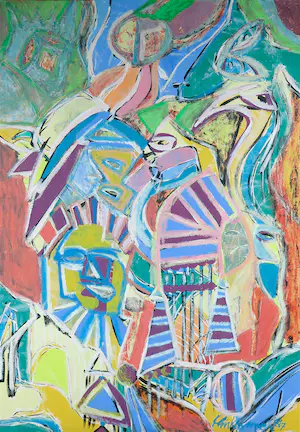 Henk Klinkhamer - Gouache op papier, Compositie met figuren - Ingelijst (Groot) kopen? Bied vanaf 1!