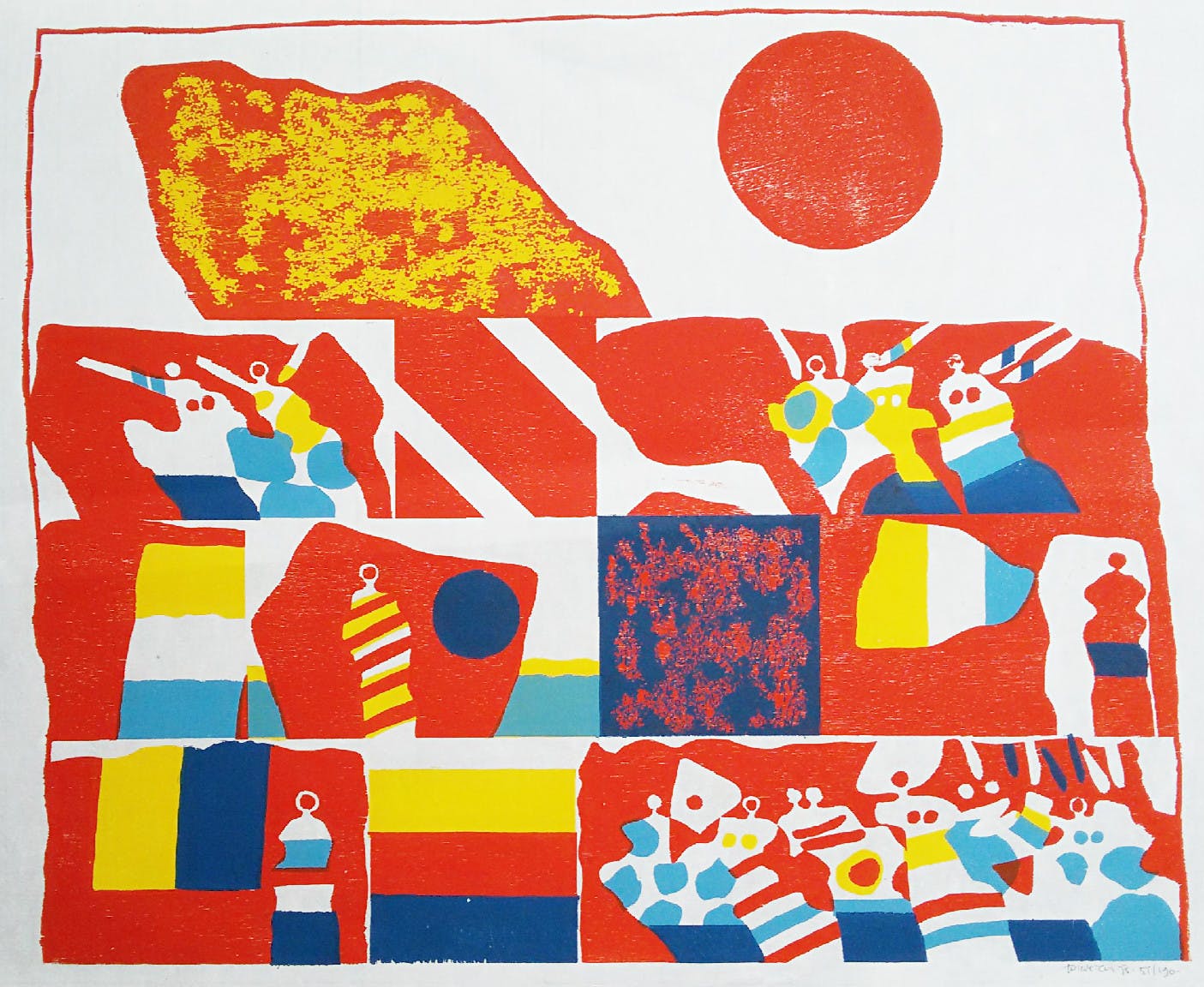 Jef Diederen - Rood, houtsnede op japans papier (groot) verkocht voor € 70!