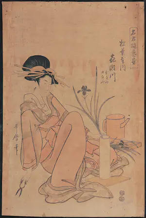 Kitagawa Utamaro - Houtdruk, Bloemschikkende courtisane kopen? Bied vanaf 100!