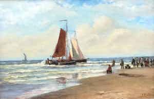 Hendrik Hulk - C2609-5 - Zeilboten aan het strand verkocht voor € 350!