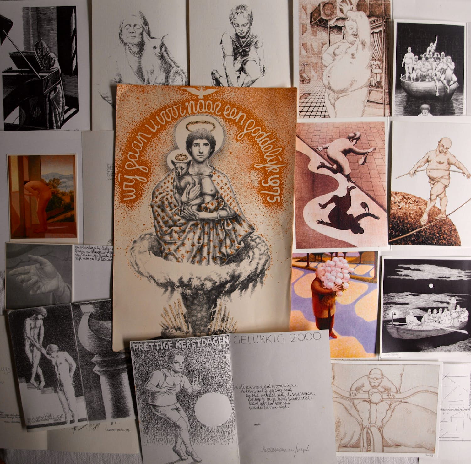 Herman Gordijn - 19 Nieuwjaarskaarten (1975-2017) met gedicht M. Vasalis ; 6x handgesigneerd verkocht voor € 1!