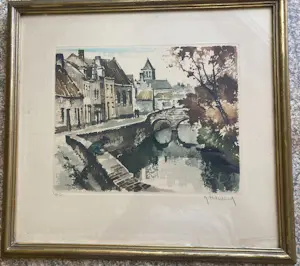 Roger Hebbelinck - stadsbeeld met brug kaufen? Bieten Sie von 50!