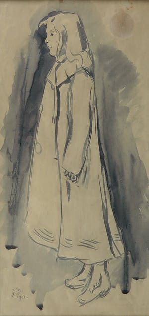 Niet of onleesbaar gesigneerd - Penseel (Inkt), Portret van een meisje - Ingelijst kopen? Bied vanaf 1!