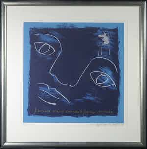 Wouter Stips - Zeefdruk, Siempre viene cuando le lliamo, siempre - Ingelijst verkocht voor € 40!