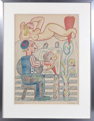 Henry Heerup - Kleurenlitho, De Schilder - Ingelijst kopen? Bied vanaf 150!