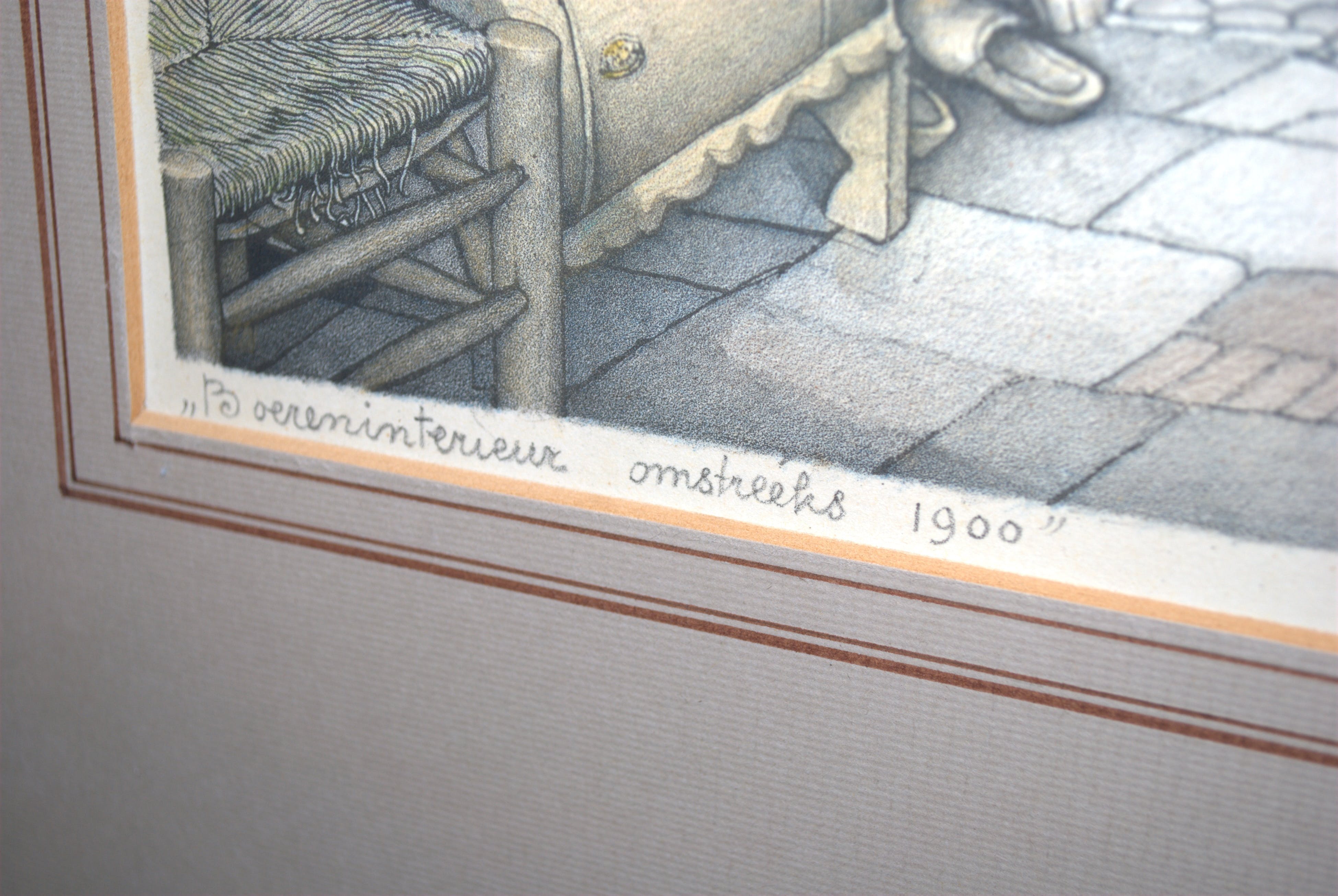 Jan Strube - kleurenlitho_boereninterieur NoordBrabant omstreeks 1900_ kopen? Bied vanaf 55!