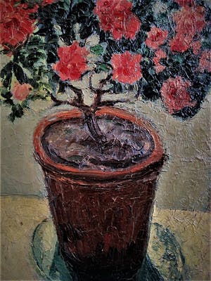 Niet of onleesbaar gesigneerd - GROOT omstreeks 1930 geschilderd stilleven van Rode potplant kopen? Bied vanaf 10!