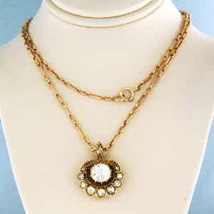 14k rosé gouden collier met hanger bezet met roos geslepen diamant tot. 1,50ct verkocht voor € 1800!